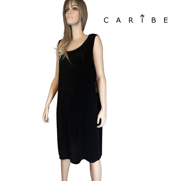 Caribe Shift Dress Jersey Knit Sleeveless Midi Timeless Pullover Made in USA - Picture 12 of 14
